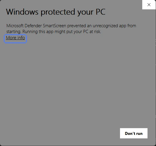 El aviso Windows protegió su PC con el enlace Más información resaltado
