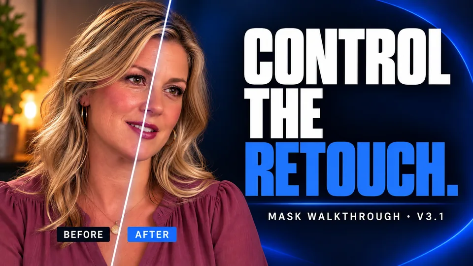 Control the retouch: VanityFilter 3.1 mask walkthrough thumbnail with an interview guest before and after